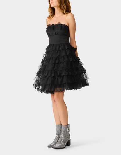 ARCHIVE LACE & TULLE TIER DRESS BLACK - APPAREL - Betsey Johnson