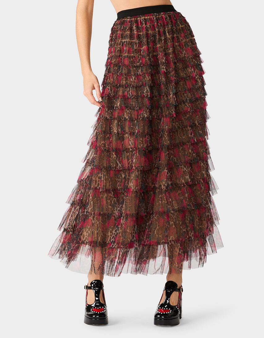 LOVELY LAYERS SKIRT LEOPARD ROSE
