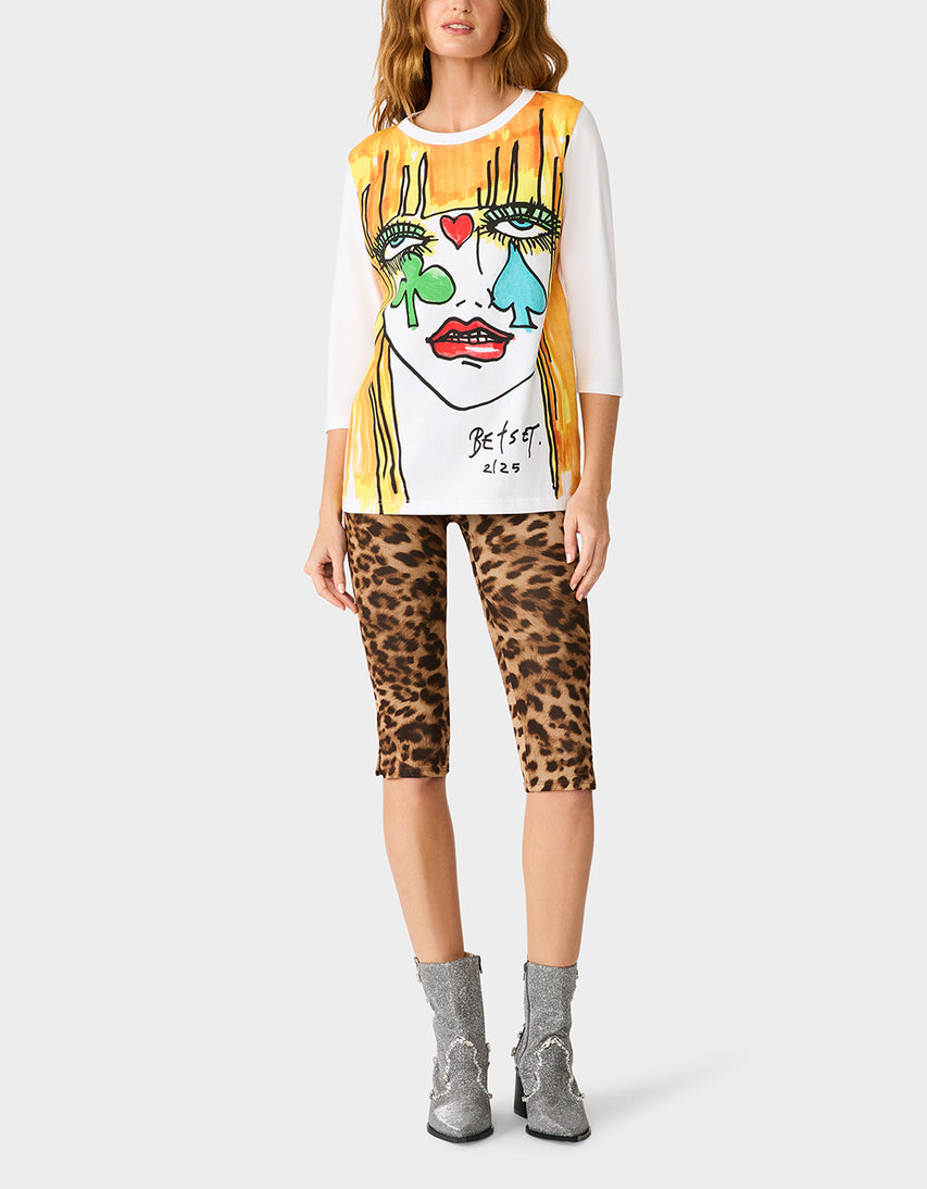 BETSEY FACE 3/4 SLEEVE GRAPHIC T-SHIRT MULTI
