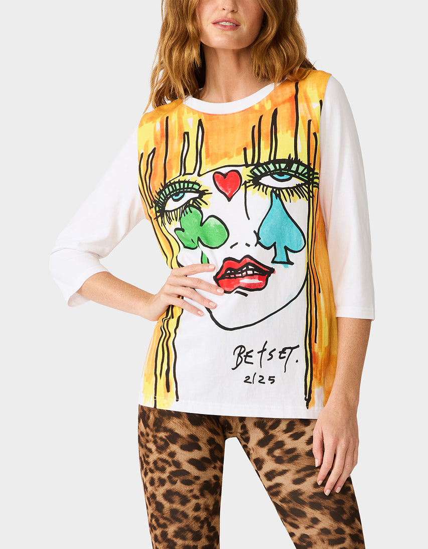 BETSEY FACE 3/4 SLEEVE GRAPHIC T-SHIRT MULTI