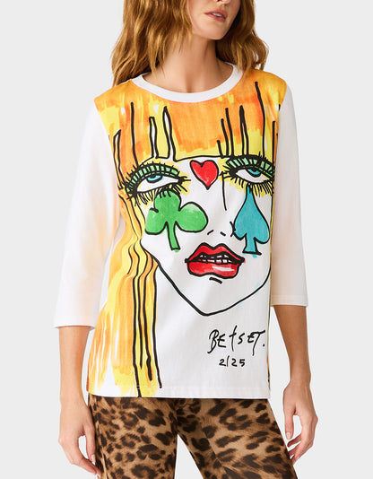 BETSEY FACE 3/4 SLEEVE GRAPHIC T-SHIRT MULTI