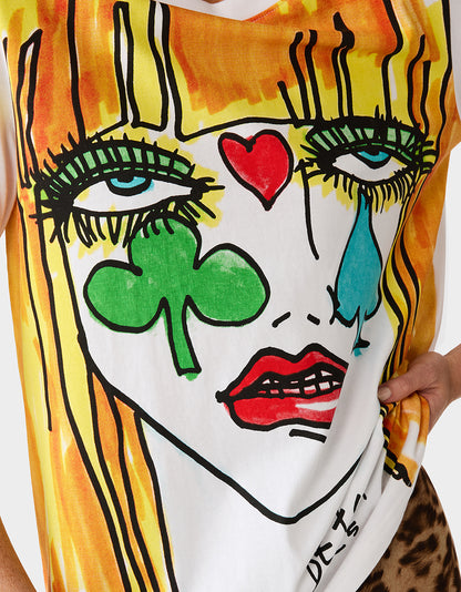 BETSEY FACE 3/4 SLEEVE GRAPHIC T-SHIRT MULTI