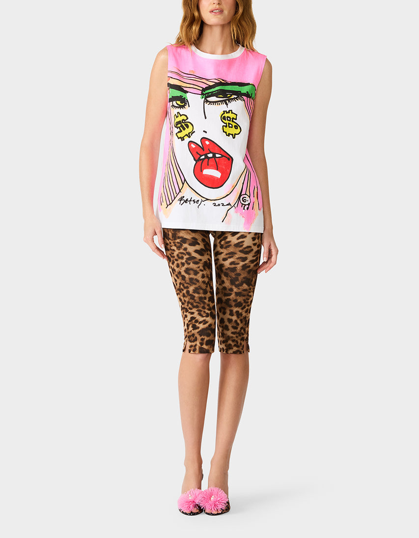 BETSEY FACE TANK GRAPHIC PINK - APPAREL - Betsey Johnson