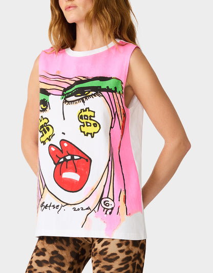 BETSEY FACE TANK GRAPHIC PINK - APPAREL - Betsey Johnson