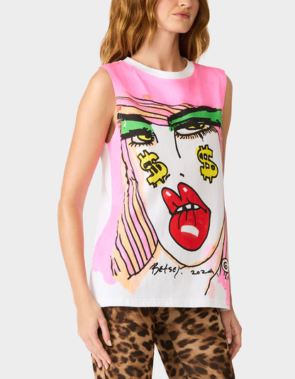 BETSEY FACE TANK GRAPHIC PINK - APPAREL - Betsey Johnson