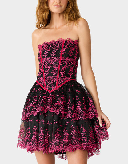BETSEY'S ARCHIVE TIERED DRESS BLACK/PINK