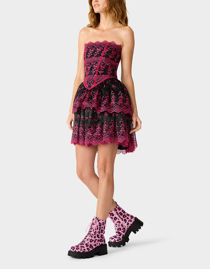 BETSEY'S ARCHIVE TIERED DRESS BLACK/PINK