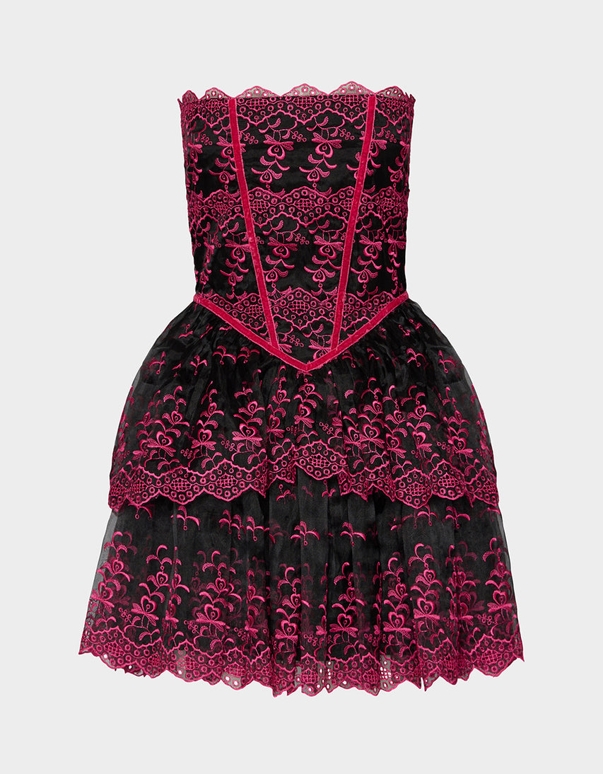 BETSEY'S ARCHIVE TIERED DRESS BLACK/PINK