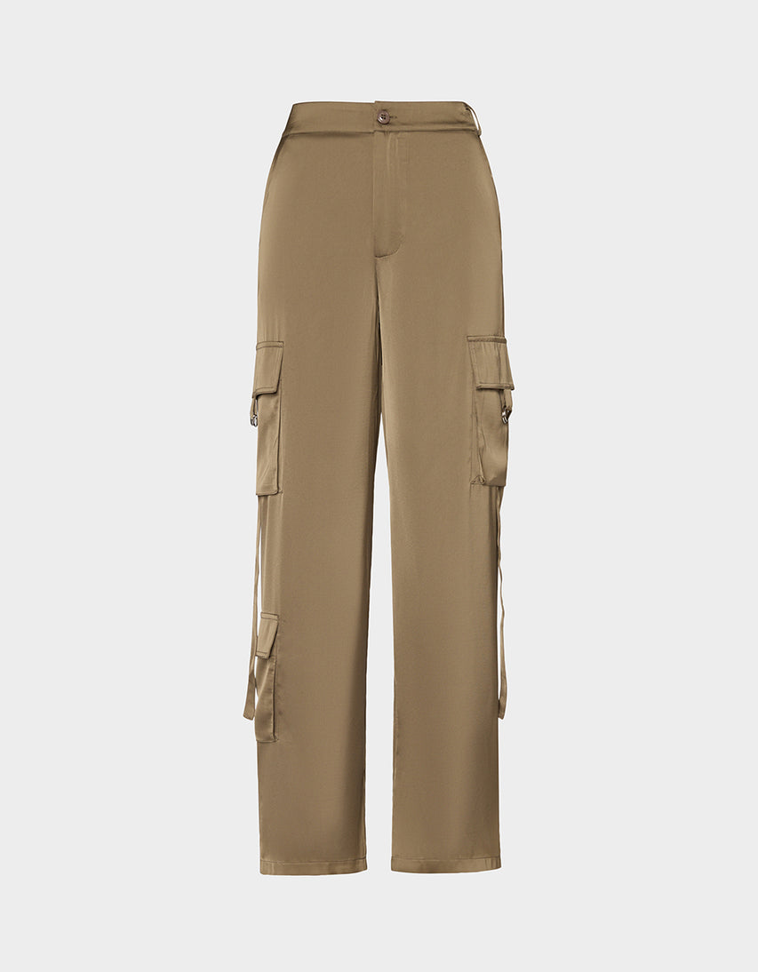 SILK UTILITY PANTS DARK OLIVE