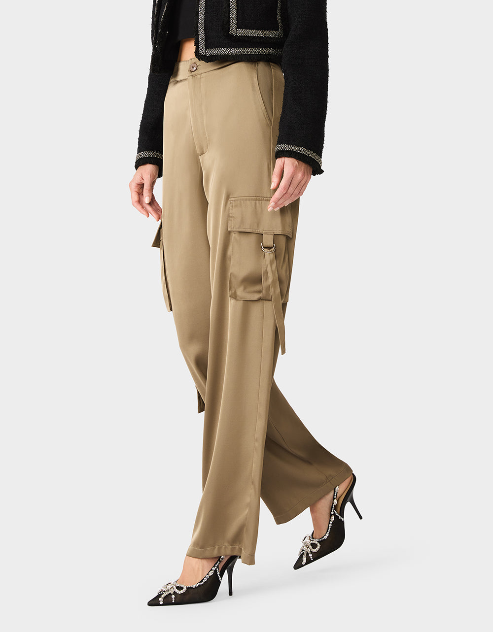 SILK UTILITY PANTS DARK OLIVE - view 3