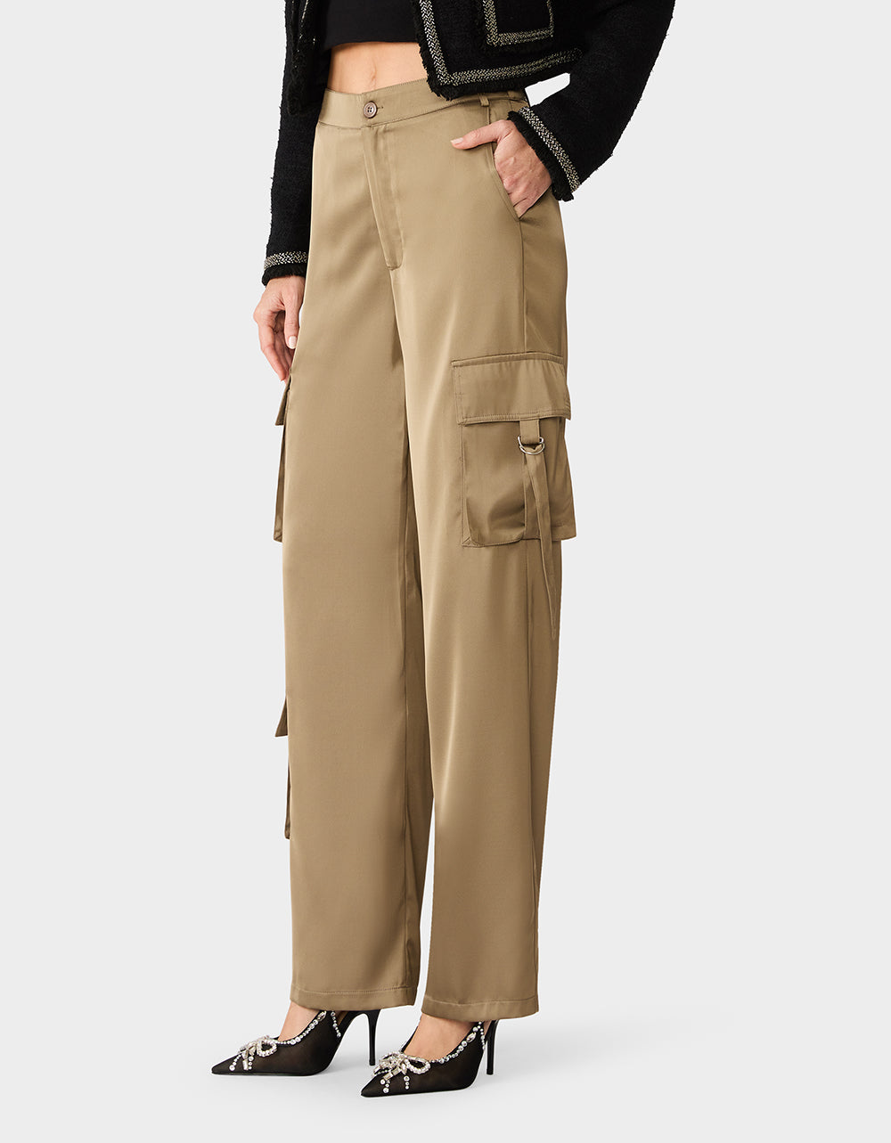 SILK UTILITY PANTS DARK OLIVE - view 5