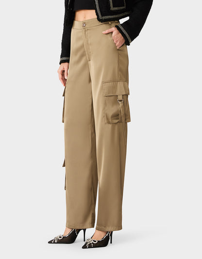 SILK UTILITY PANTS DARK OLIVE