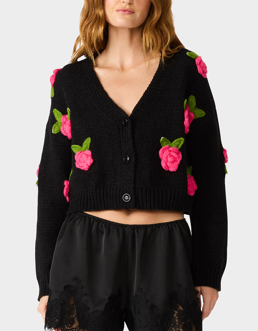 ROSETTE CARDIGAN BLACK PINK - APPAREL - Betsey Johnson