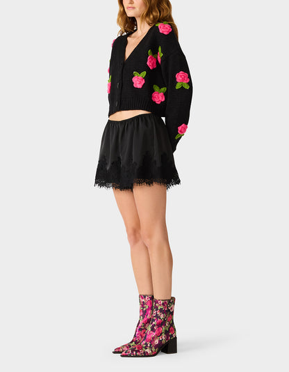 ROSETTE CARDIGAN BLACK PINK - APPAREL - Betsey Johnson