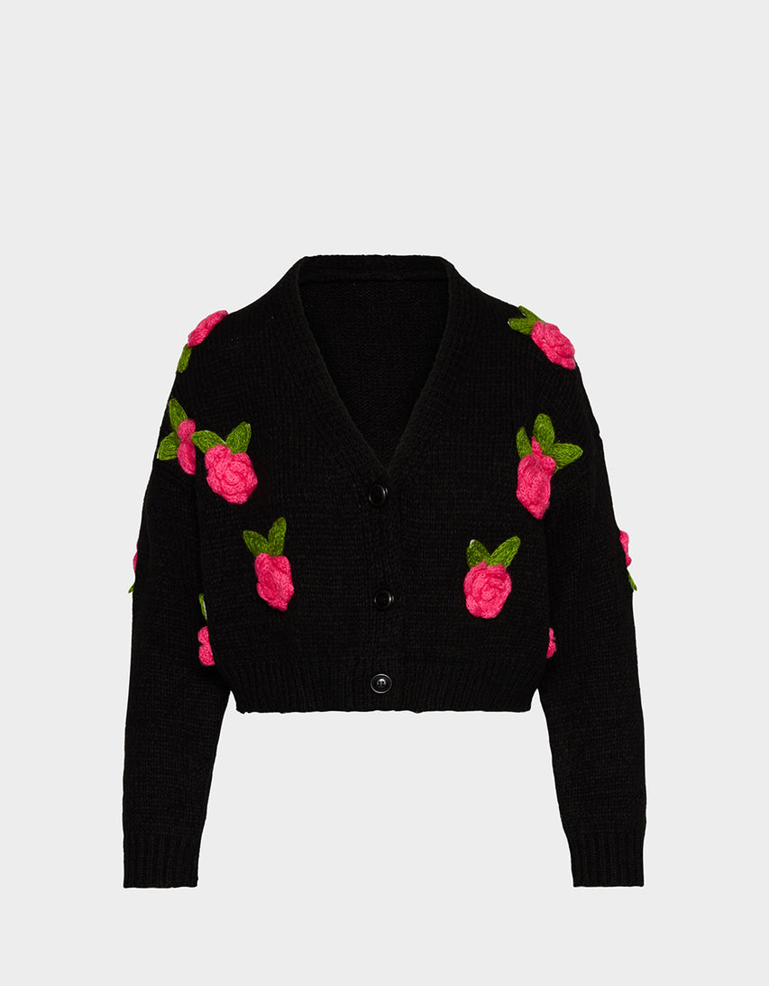 ROSETTE CARDIGAN BLACK PINK - APPAREL - Betsey Johnson