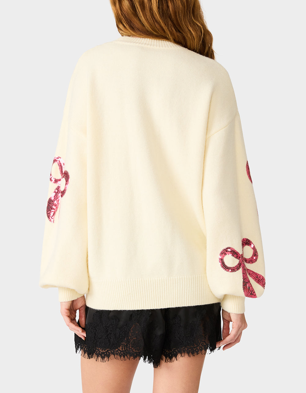 SEQUIN BOW SWEATER CREAM - APPAREL - Betsey Johnson - view 4