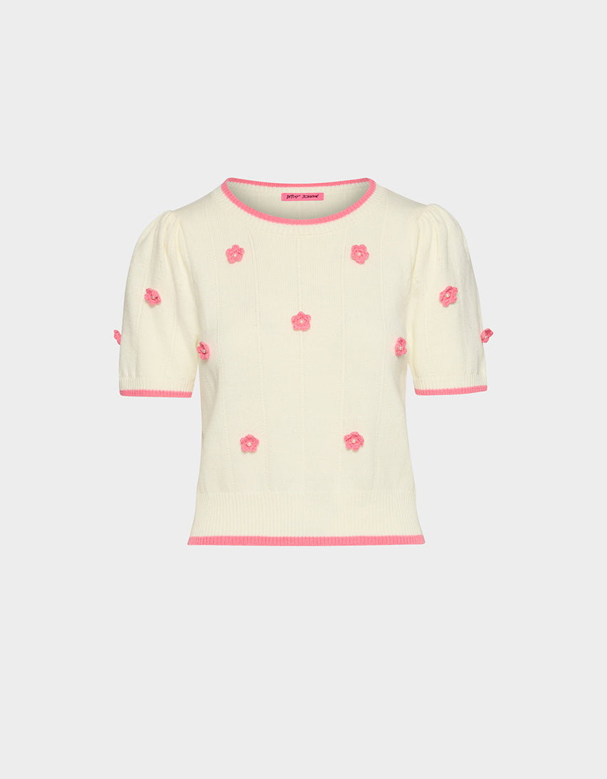 PETAL POP KNIT TOP OFF WHITE - APPAREL - Betsey Johnson