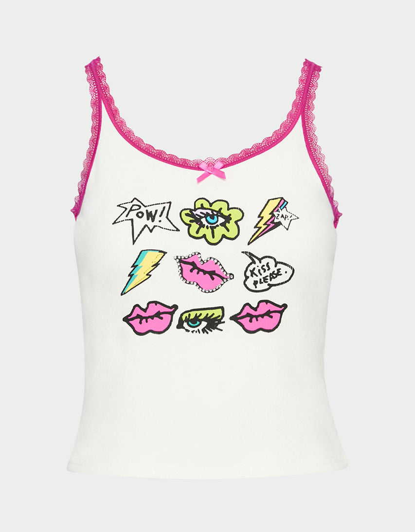 BETSEY ICON CLUSTER TANK WHITE - APPAREL - Betsey Johnson