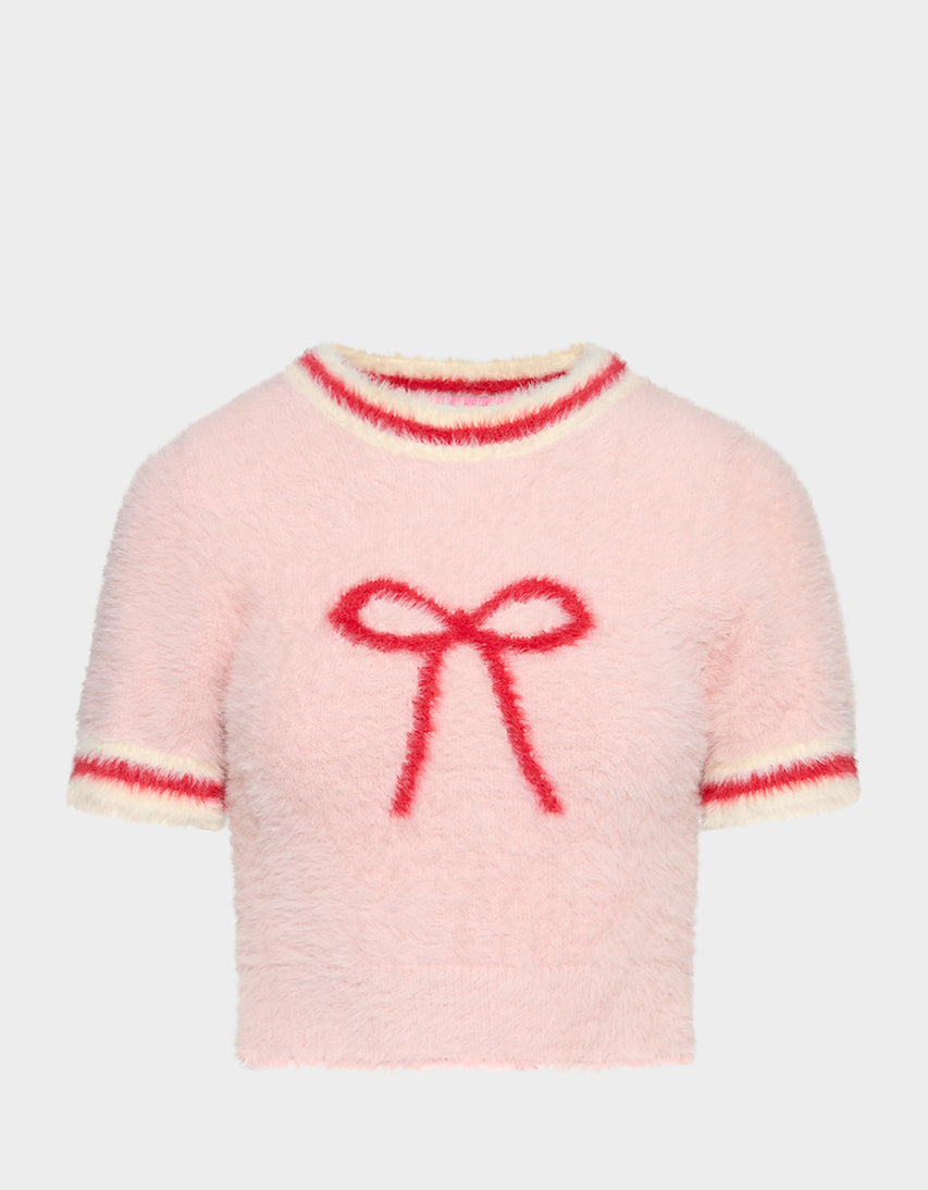 BETSEY'S BOW SWEATER PINK - APPAREL - Betsey Johnson