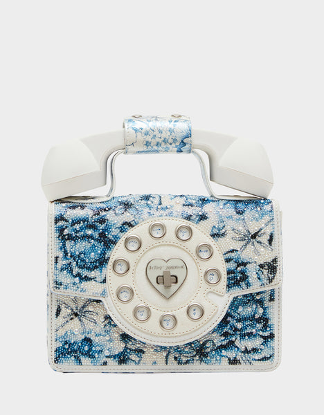 KITSCH PEARL TOILE PHONE BAG BLUE/MULTI - HANDBAGS - Betsey Johnson