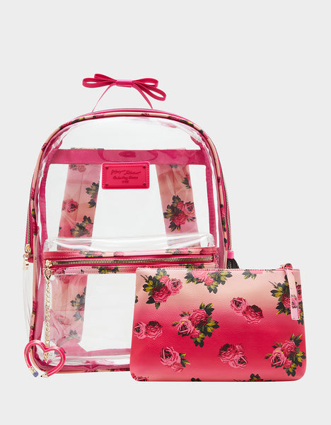 LARGE CLEAR BACKPACK FLORAL PRINT Floral Backpacks Betsey Johnson