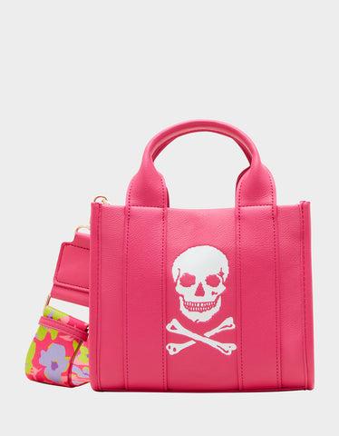 SKULLY DEBOSS MINI TOTE PINK Skull Bags Betsey Johnson