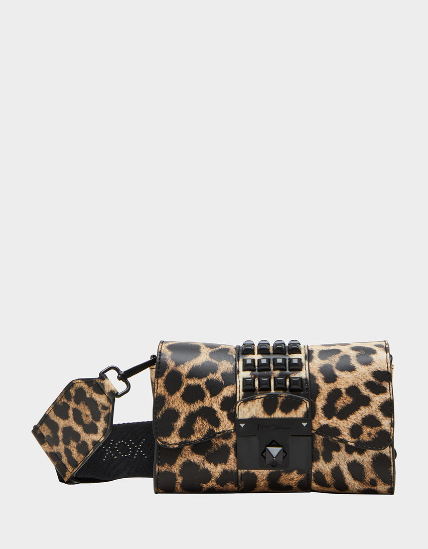 STUDDED CROSSBODY FLAP BAG LEOPARD - HANDBAGS - Betsey Johnson