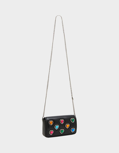 BJEWELED HEARTS CROSSBODY BLACK - HANDBAGS - Betsey Johnson