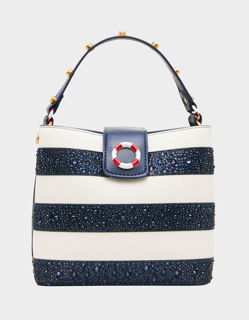 AHOY, GORGEOUS RHINESTONE STRIPE NAVY MULTI - HANDBAGS - Betsey Johnson