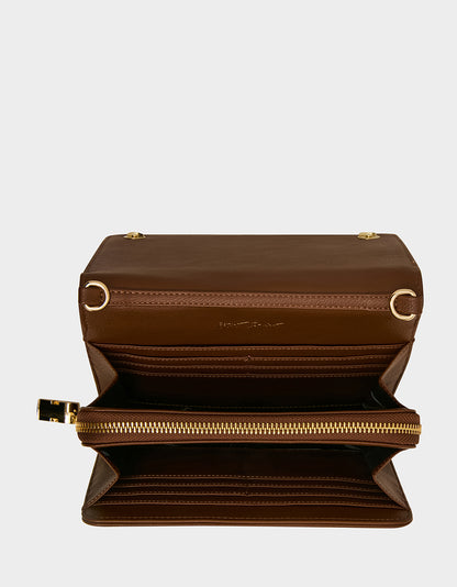 BLITZ & GLITZ WALLET ON CHAIN BROWN - HANDBAGS - Betsey Johnson