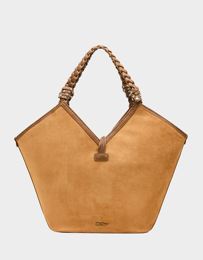 SUEDE TULIP TOTE TAN - HANDBAGS - Betsey Johnson