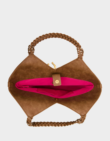 SUEDE TULIP TOTE TAN - HANDBAGS - Betsey Johnson