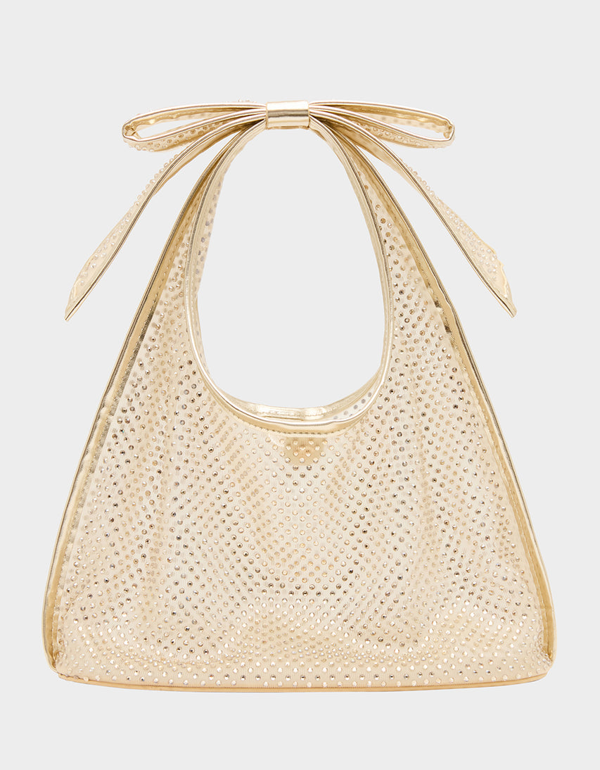 BOW MINI MESH TOTE GOLD - HANDBAGS - Betsey Johnson