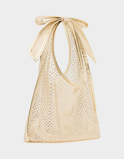 BOW MINI MESH TOTE GOLD - HANDBAGS - Betsey Johnson