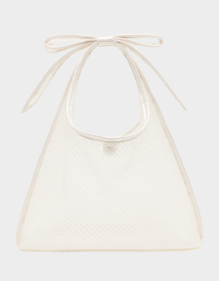 BOW MINI MESH TOTE PEARL - HANDBAGS - Betsey Johnson