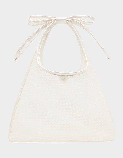 BOW MINI MESH TOTE PEARL - HANDBAGS - Betsey Johnson