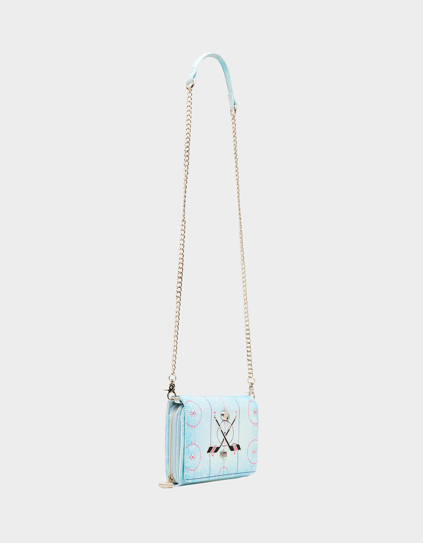 PUCKIN' AROUND WALLET ON CHAIN LIGHT BLUE - HANDBAGS - Betsey Johnson