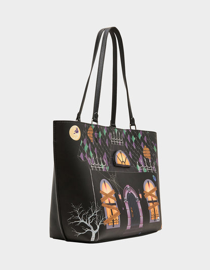 BOO & BREAKFAST TOTE BLACK/MULTI - HANDBAGS - Betsey Johnson