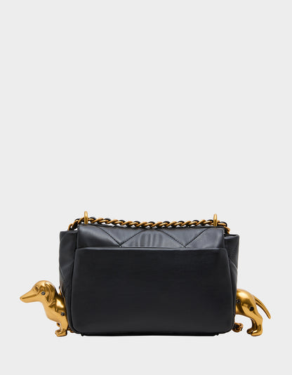 DACHSHUND METAL FLAP BAG BLACK - HANDBAGS - Betsey Johnson
