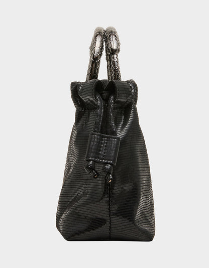 SNAKE RING HANDLE POUCH BLACK - HANDBAGS - Betsey Johnson