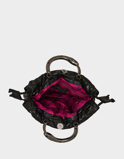 SNAKE RING HANDLE POUCH BLACK - HANDBAGS - Betsey Johnson