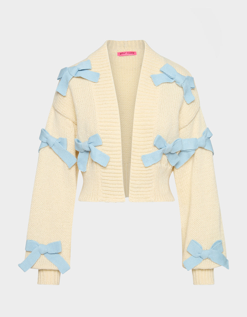 BOW CARDIGAN IVORY - APPAREL - Betsey Johnson