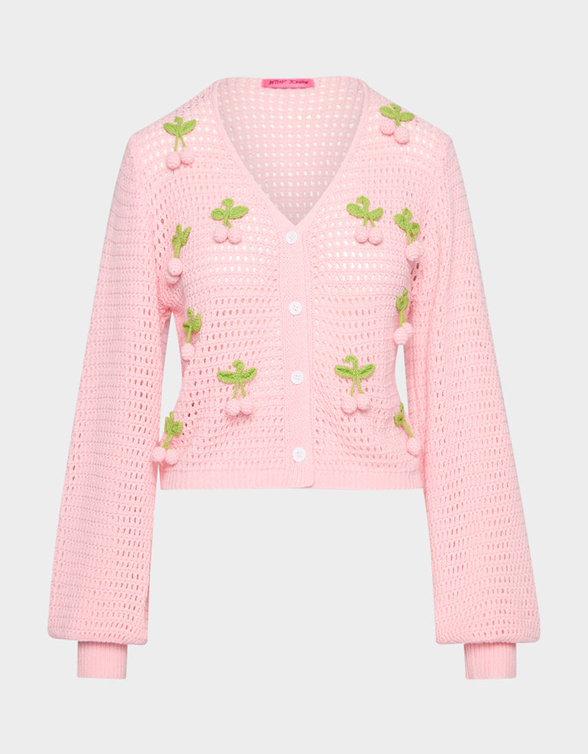 CHERRY CARDIGAN PINK - APPAREL - Betsey Johnson