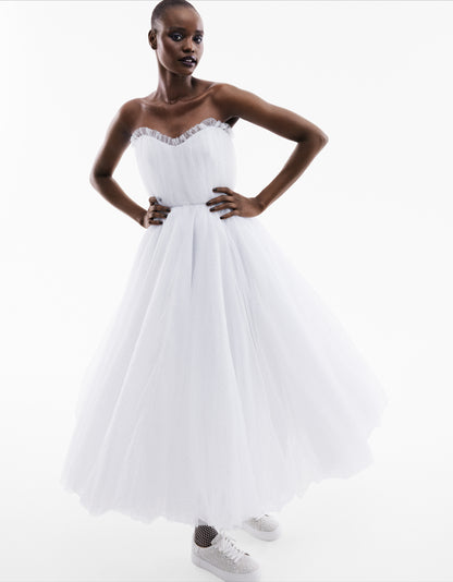 BRIDE VIBES TULLE DRESS WHITE - APPAREL - Betsey Johnson