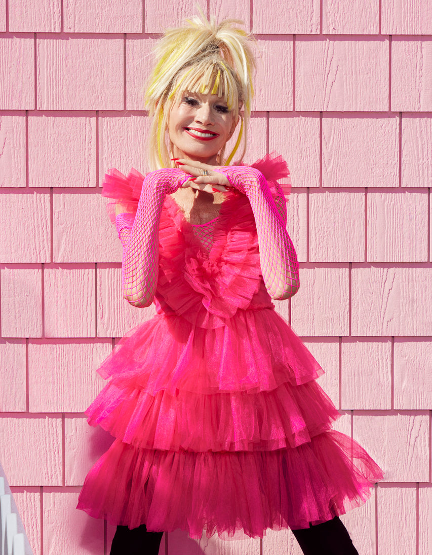 BETSEYS TIERED TULLE DRESS HOT PINK - APPAREL - Betsey Johnson