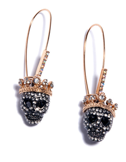 BETSEYS CRYSTAL PAVE SKULL HOOK EARRINGS CRYSTAL - JEWELRY - Betsey Johnson