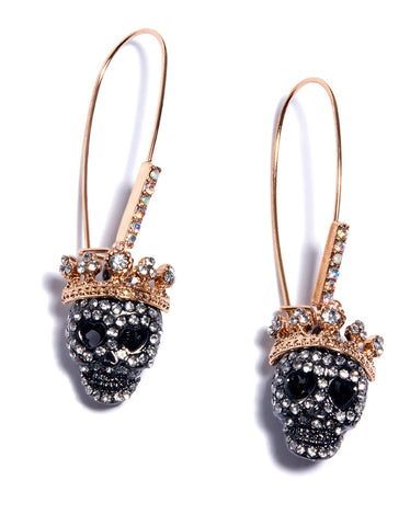 BETSEYS CRYSTAL PAVE SKULL HOOK EARRINGS CRYSTAL