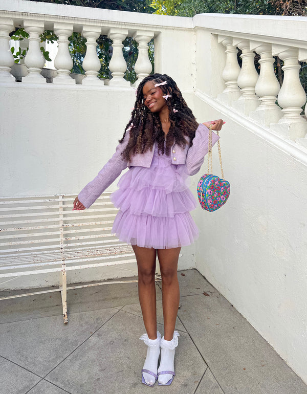BETSEYS TIERED TULLE DRESS LAVENDER