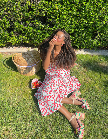 STRAWBERRY PRINT MAXI DRESS WHITE - APPAREL - Betsey Johnson