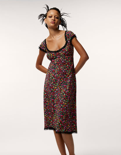 MALIBU MIDI DRESS BLACK DITSY FLORAL - APPAREL - Betsey Johnson